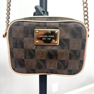 Michael Kors Checkered Mini Brown Crossbody Bag